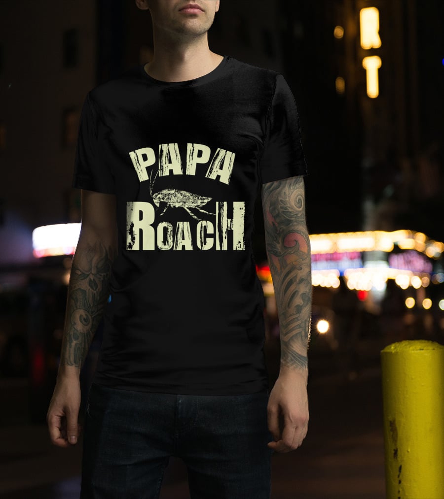 Papa Roach Distressed Logo With Cockroach T-Shirt
