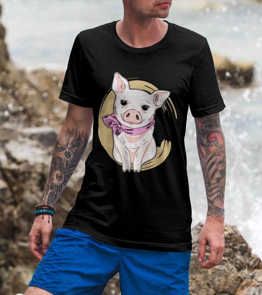 Funny Pig Wearing Pink Scarf T-Shirt