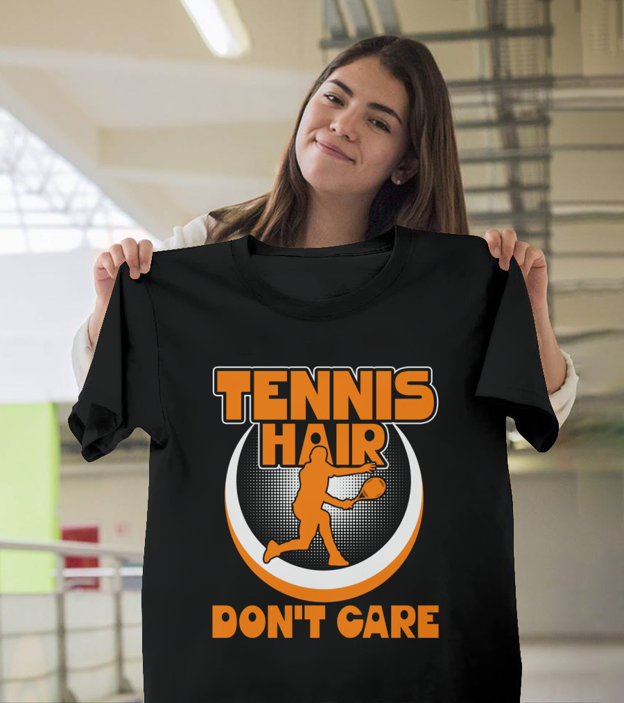 Tennis Hair Don't Care Silhouette Playing Racket T-Shirt