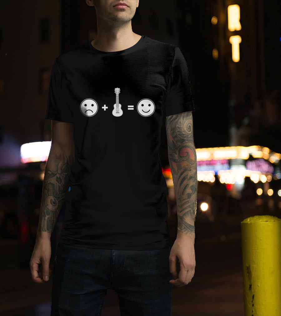 Sad Face Plus Ukulele Equals Happy Face T-Shirt