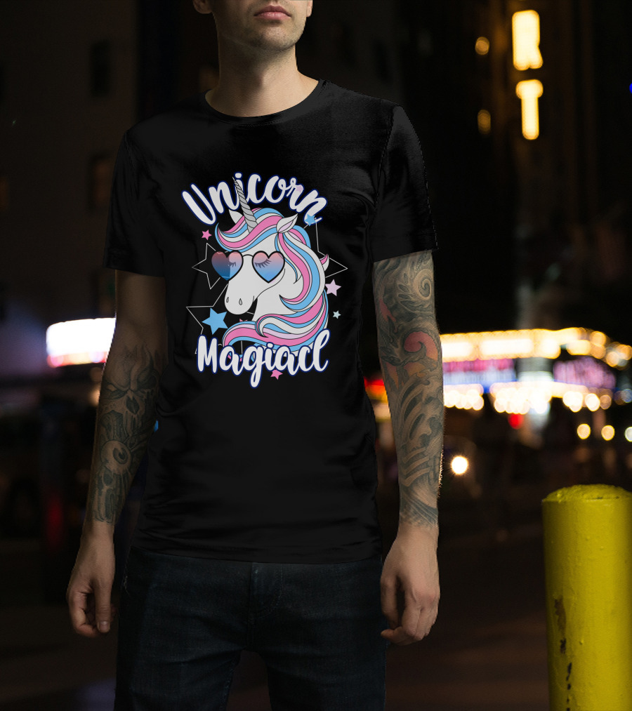 Unicorn Magiacl Rainbow Heart Sunglasses Stars T-Shirt