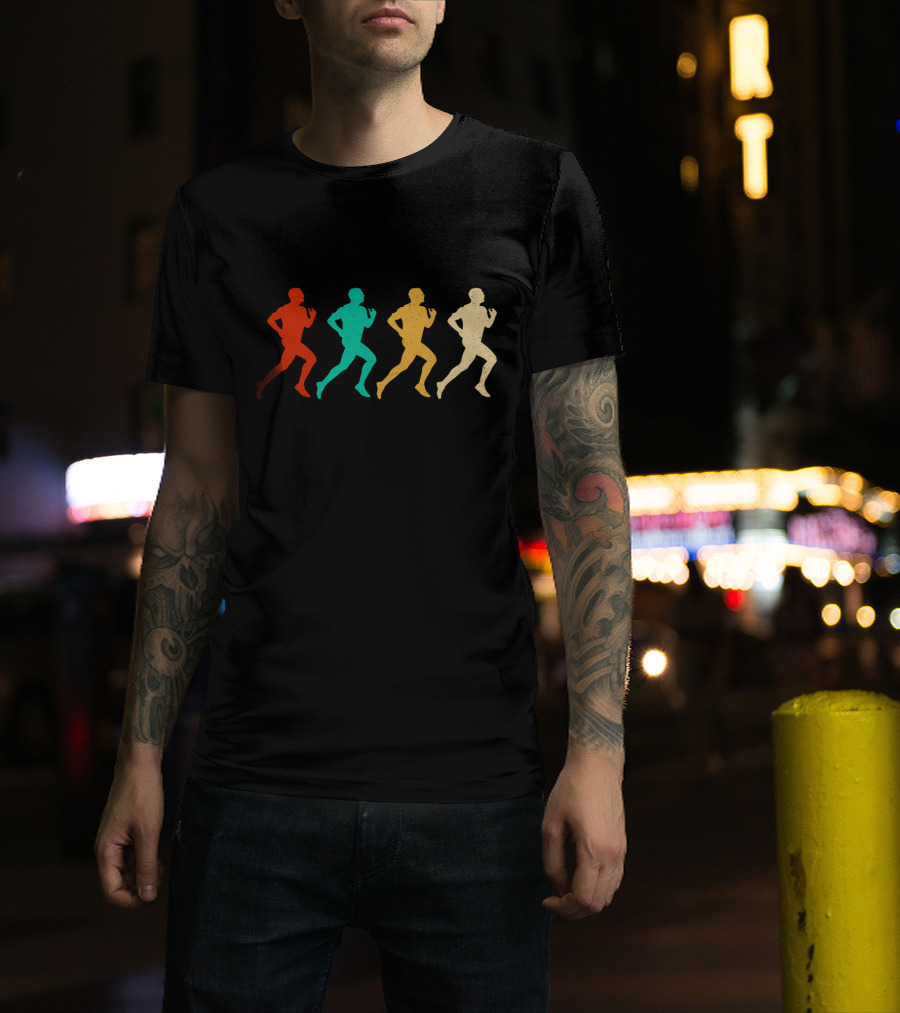 Vintage Running Colorful Silhouette Sequence T-Shirt