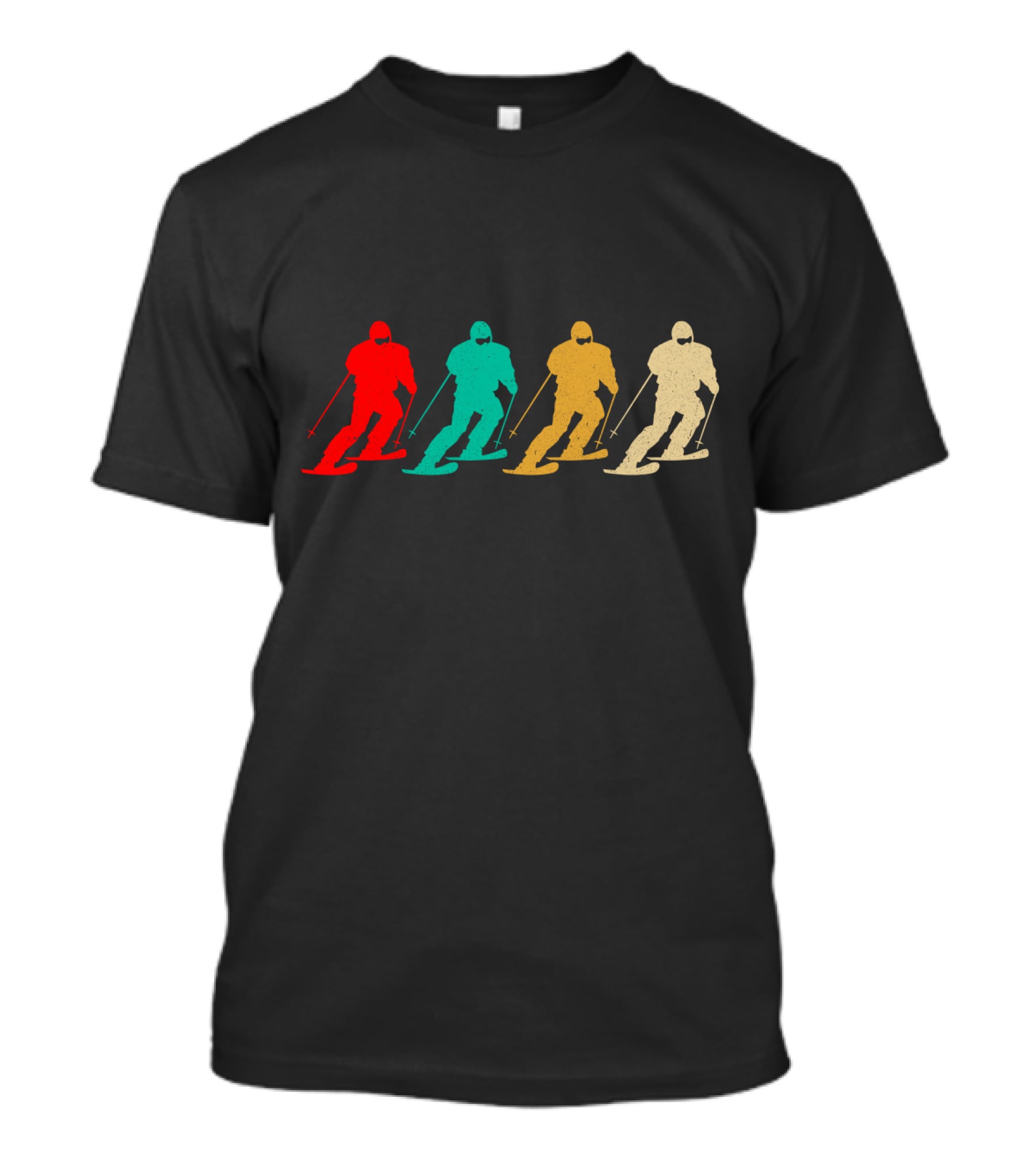 Vintage Skiing Retro Skier Silhouettes Multicolor T-Shirt