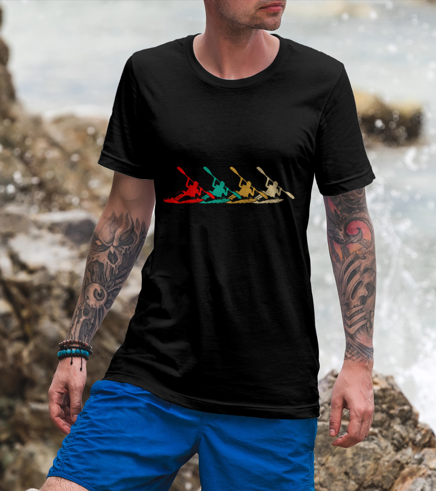 Vintage Retro Kayaking Multicolor Paddle Adventure T-Shirt