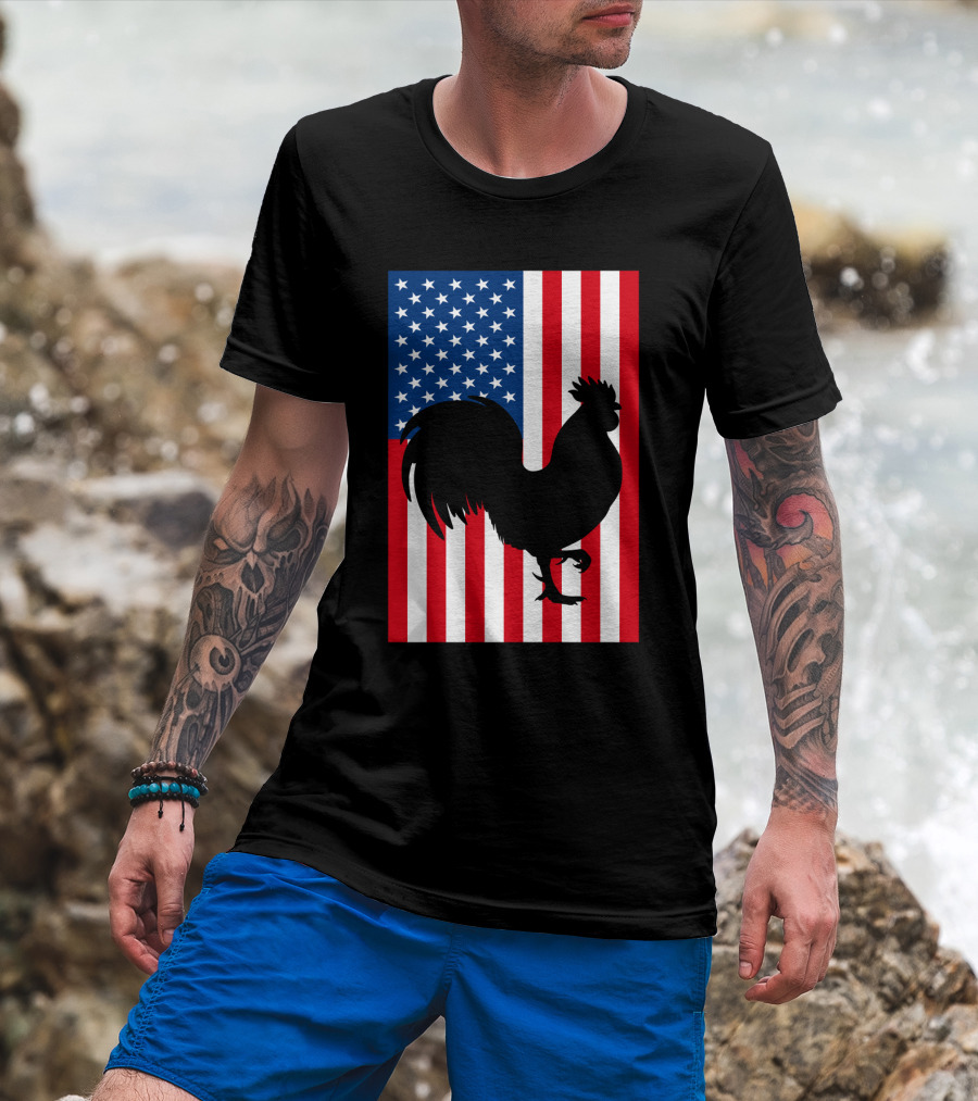 USA American Flag Rooster Silhouette T-Shirt