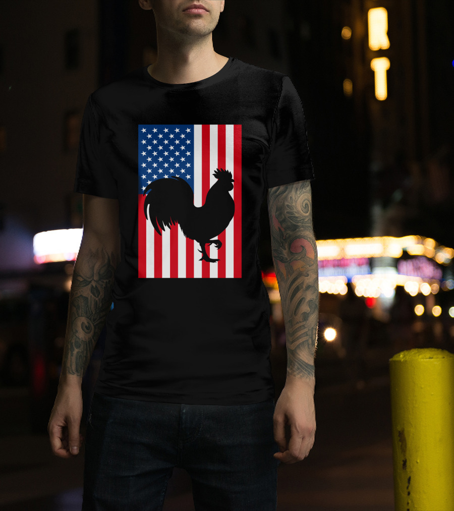USA American Flag Rooster Silhouette T-Shirt