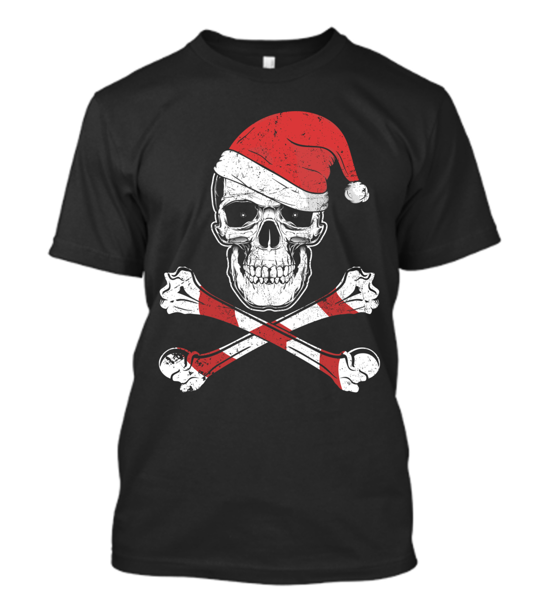 Pirate Jolly Roger Santa Hat Skull Christmas T-Shirt