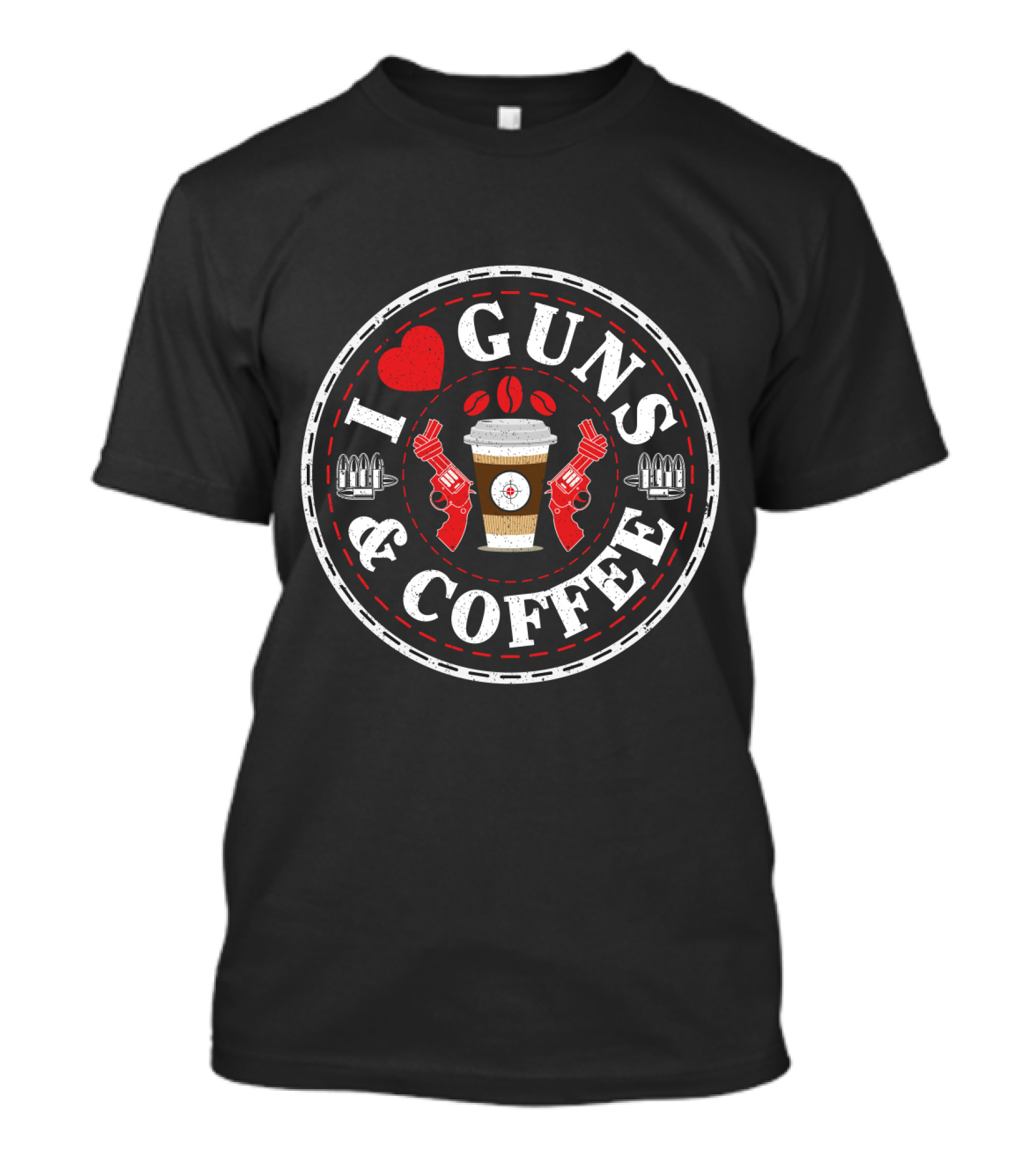 I Love Guns And Coffee Heart Target Pistols Bullet Cup T-Shirt