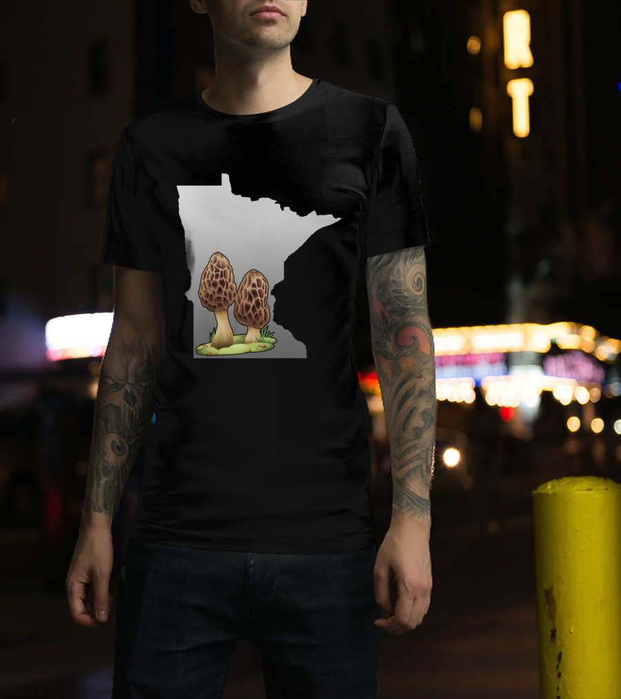 Minnesota Map With Two Morel Mushrooms In Front T-Shirt
