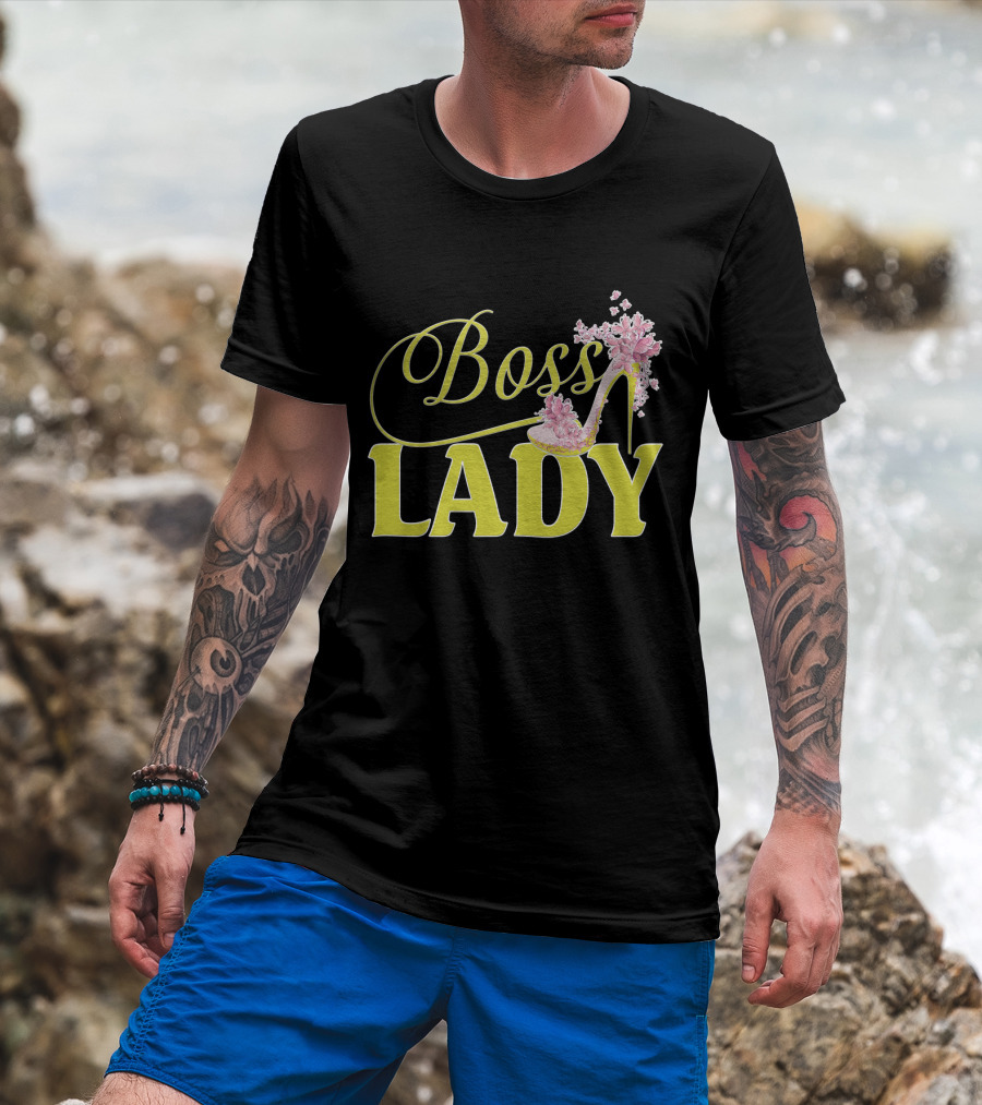 Boss Lady Floral Gold High Heel T-Shirt