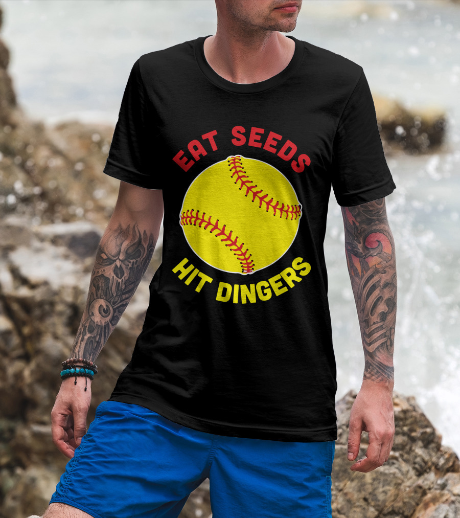 Eat Seeds Hit Dingers Softball Yellow T-Shirt