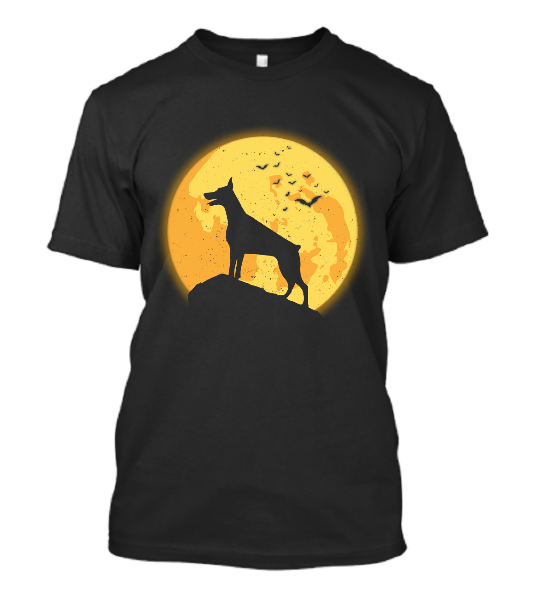 DOBERMAN Dog Silhouette Against Orange Moon Night Scene T-Shirt