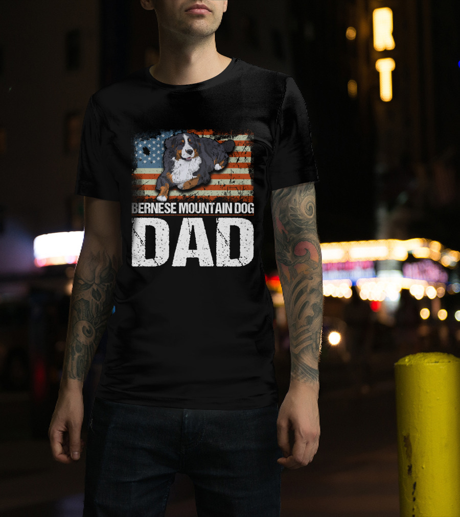 Bernese Mountain Dog Dad American Flag Patriotic Canine Pride T-Shirt