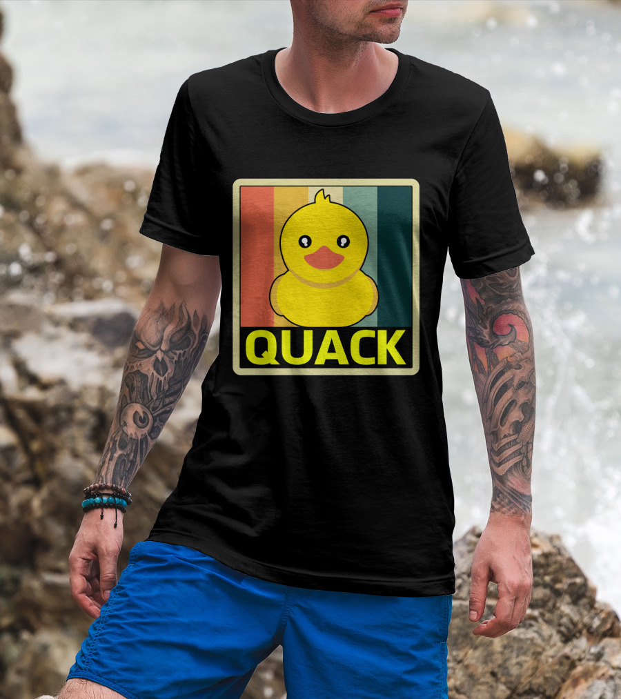 Vintage Rubber Duck Quack Retro Stripes T-Shirt