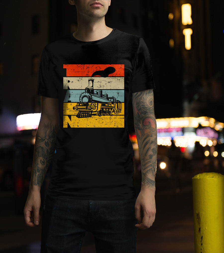 Vintage Train Retro Steam Locomotive Stripes T-Shirt