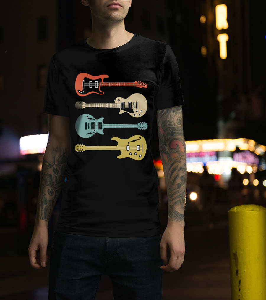 Vintage Bass Guitar Colorful Electric Guitars Collection T-Shirt