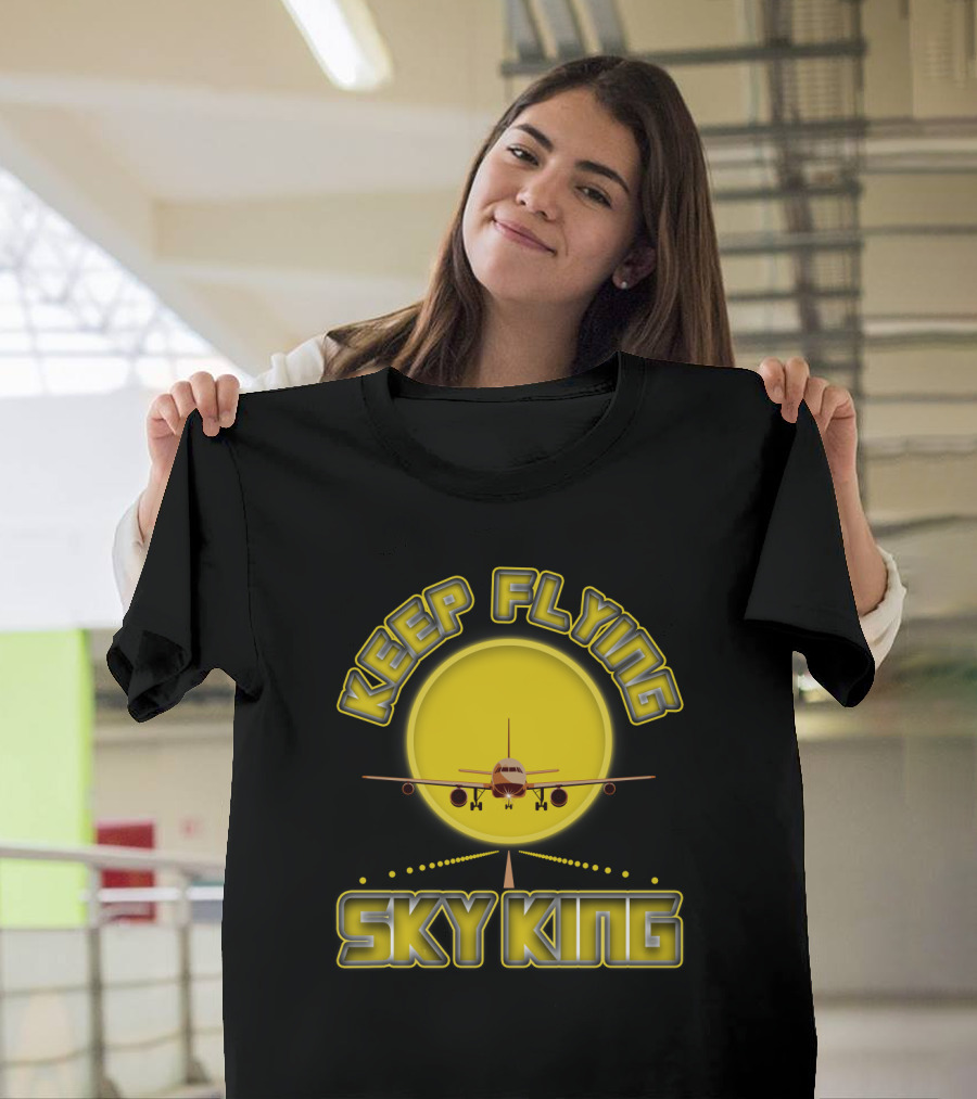 Keep Flying Sky King Aviation Pilot Airplane Jet Landing Sunset T-Shirt