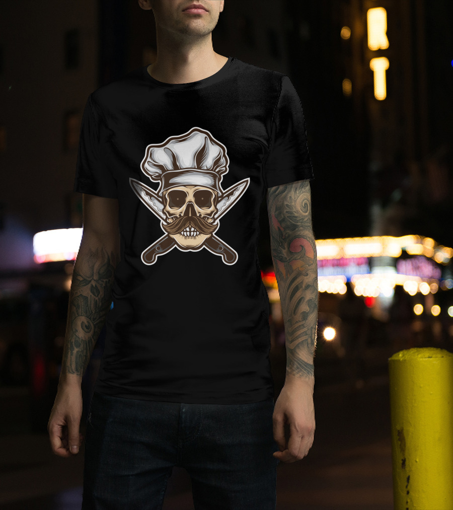 Chef Skull With Moustache And Crossed Knives T-Shirt