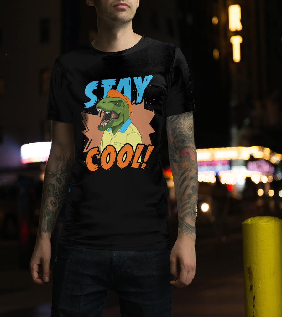 STAY COOL Dinosaur Wearing Bright Shirt And Cap T-Shirt