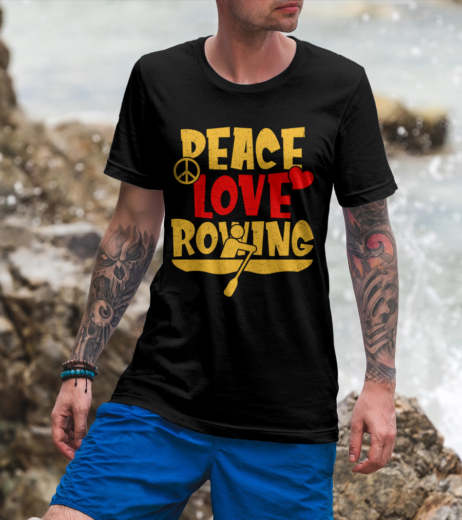 Peace Love Rowing Iconic Peace Symbol Heart Row Boat T-Shirt