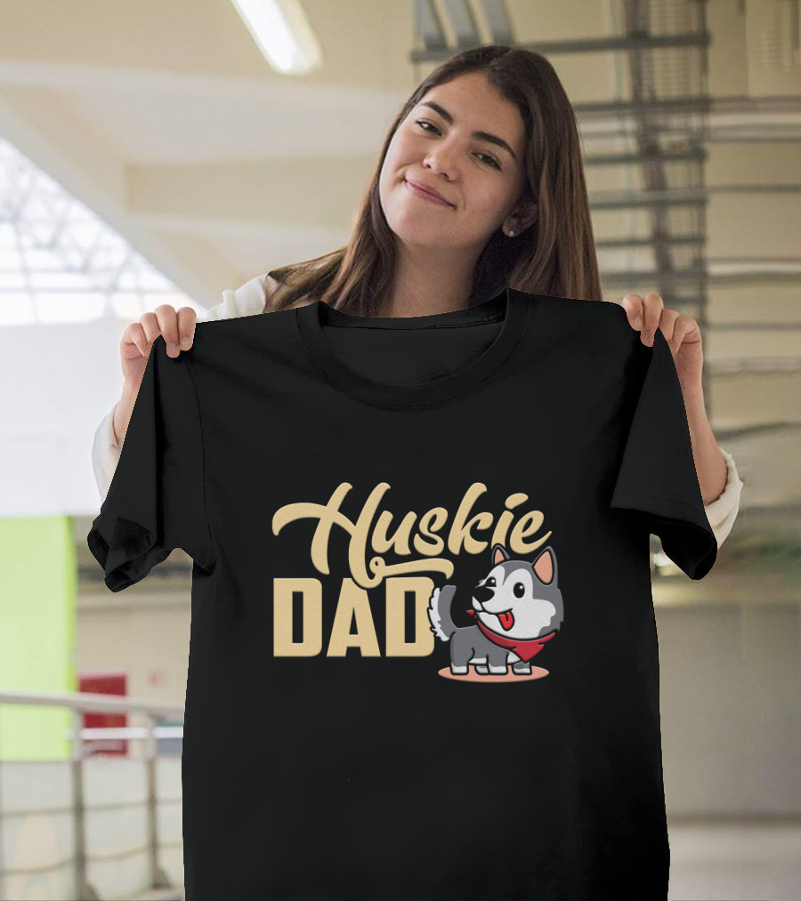 Huskie Dad Cartoon Dog with Red Bandana T-Shirt