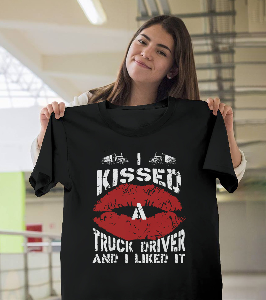 I Kissed A Truck Driver And I Liked It Big Red Lips Print T-Shirt