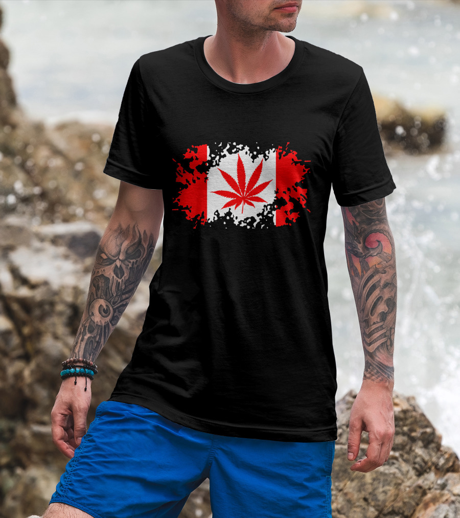 Funny Canadian Flag With Marijuana Leaf Maple T-Shirt