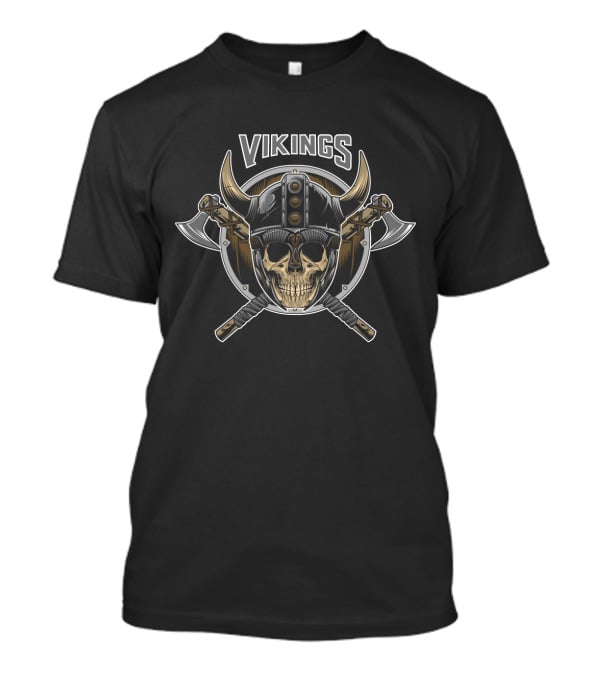 Vikings Warrior Skull With Horned Helmet And Axes T-Shirt