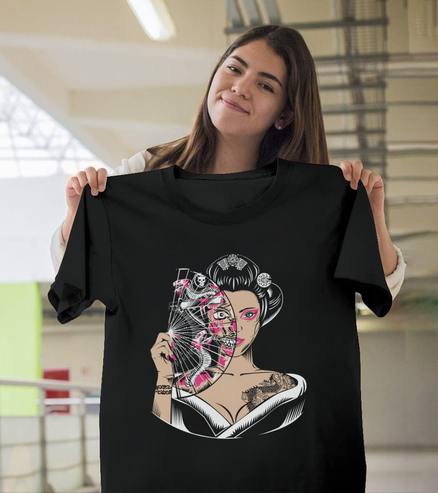 Zombie Geisha Fan Undead Half Face T-Shirt