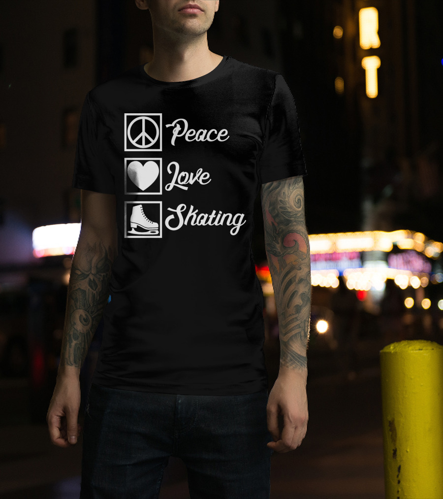 Peace Love Skating Peace Heart Ice Skates T-Shirt