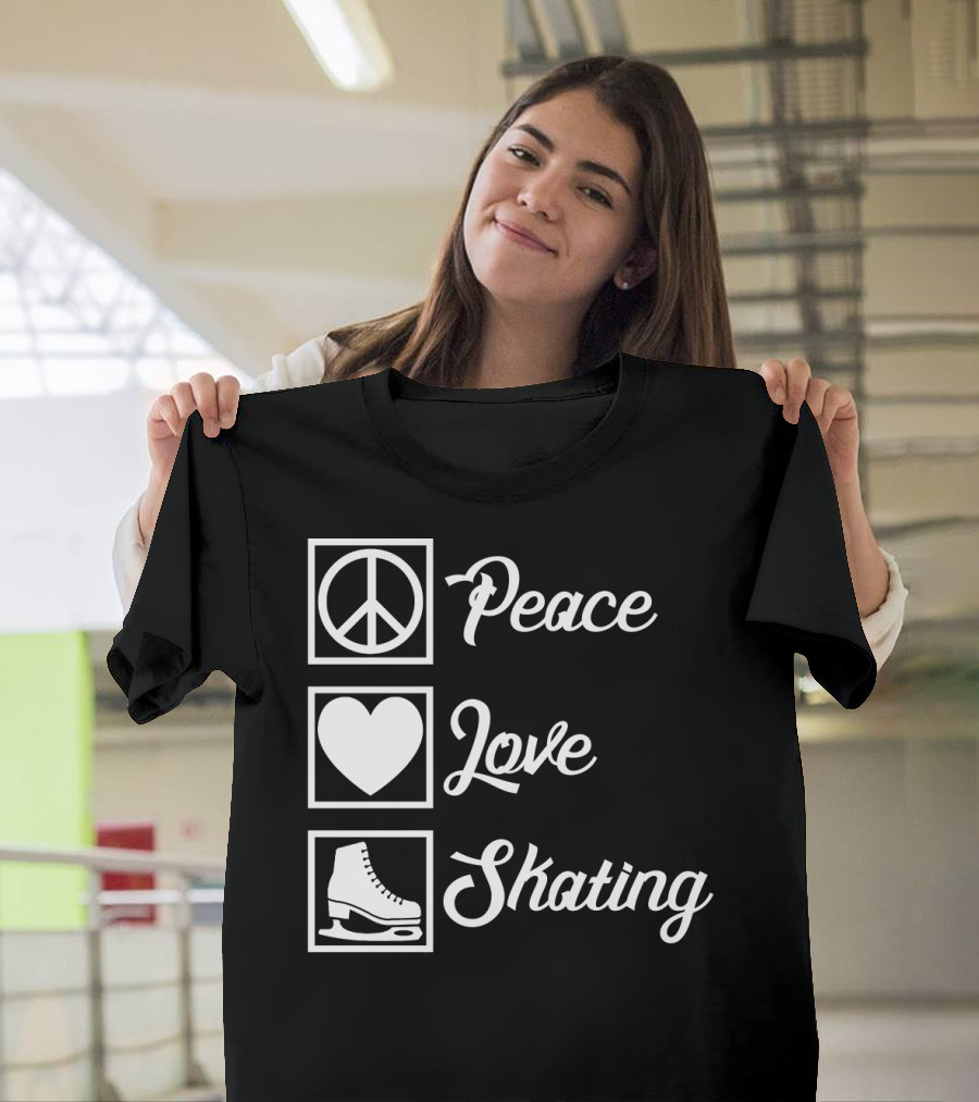 Peace Love Skating Peace Heart Ice Skates T-Shirt