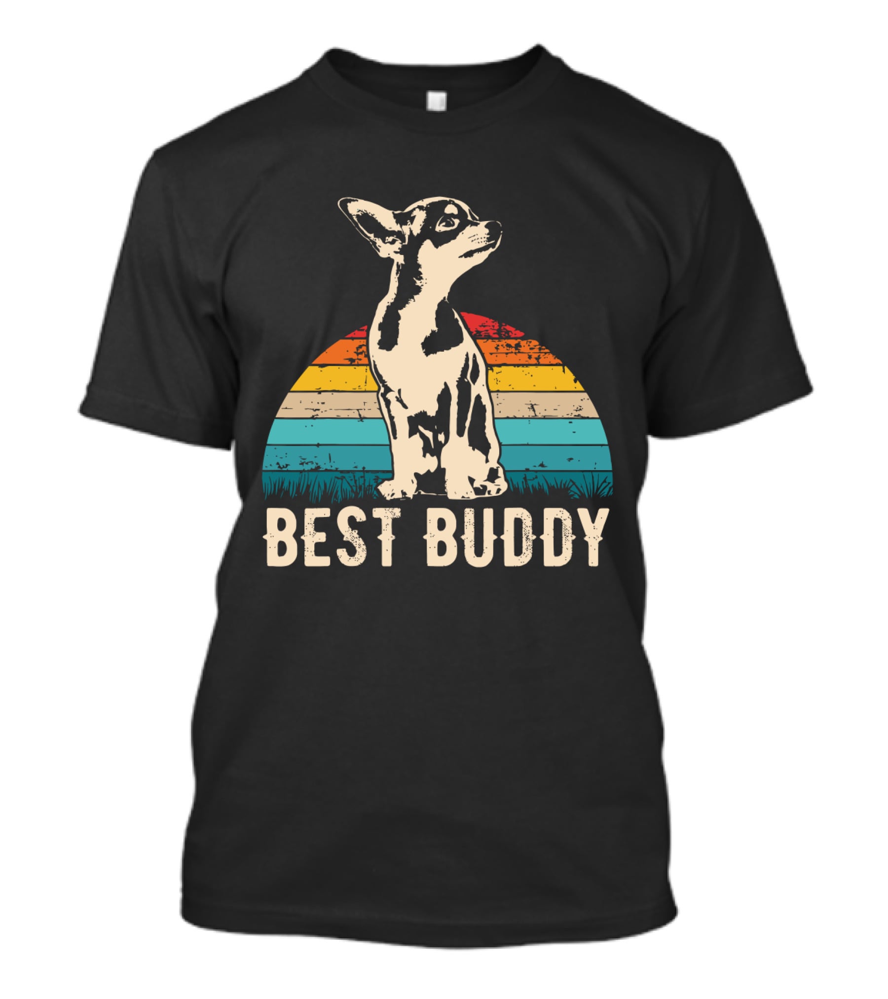 Retro Best Buddy Chihuahua With Vintage Sunset Stripes T-Shirt