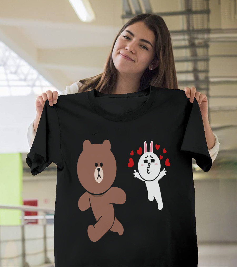 Cute Brown Bear Cony Bunny Rabbit Love Hearts Chase Valentine's Day Run T-Shirt