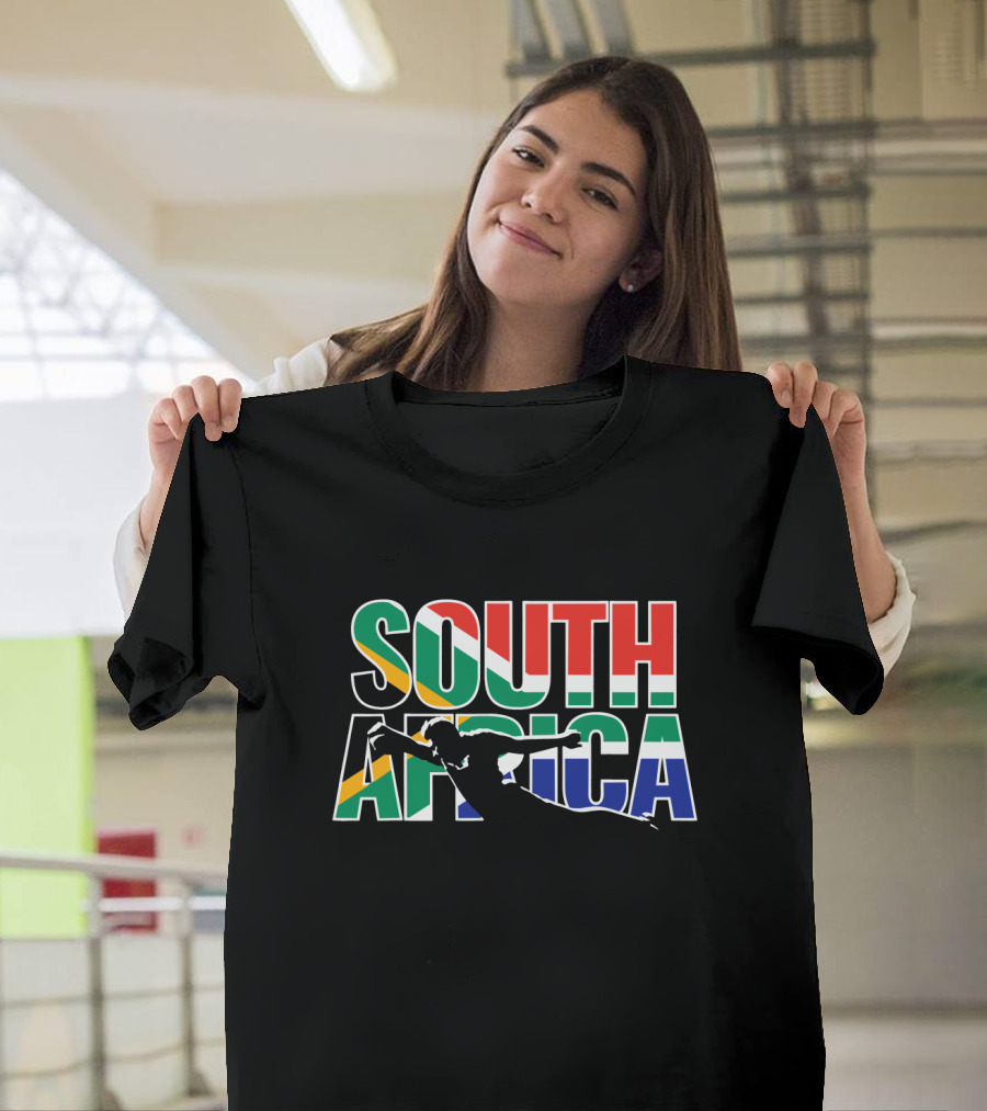 South Africa Rugby Silhouette In Flag Colors T-Shirt