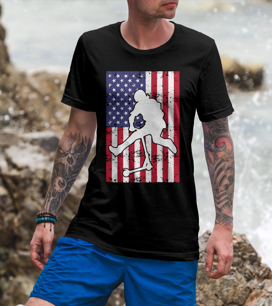Stunt Scooter Trick With American Flag Background Competition T-Shirt