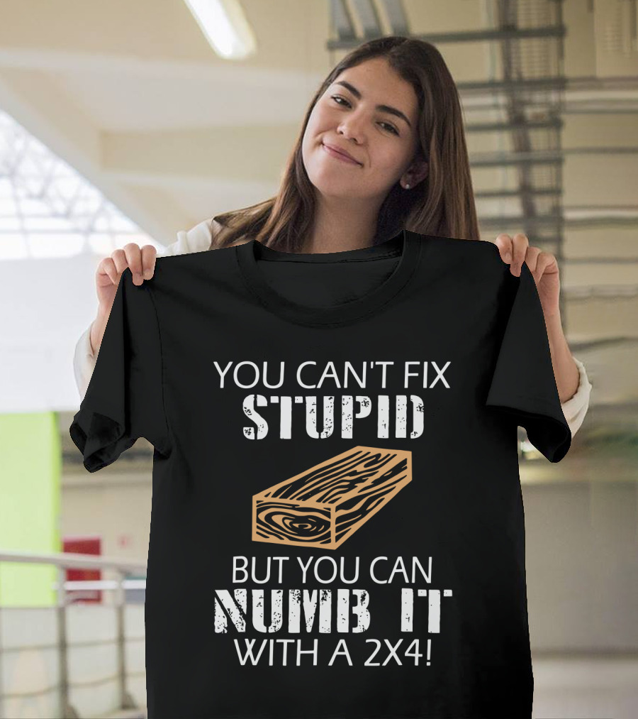 You Can't Fix Stupid But You Can Numb It With a 2x4 Bold Woodblock T-Shirt