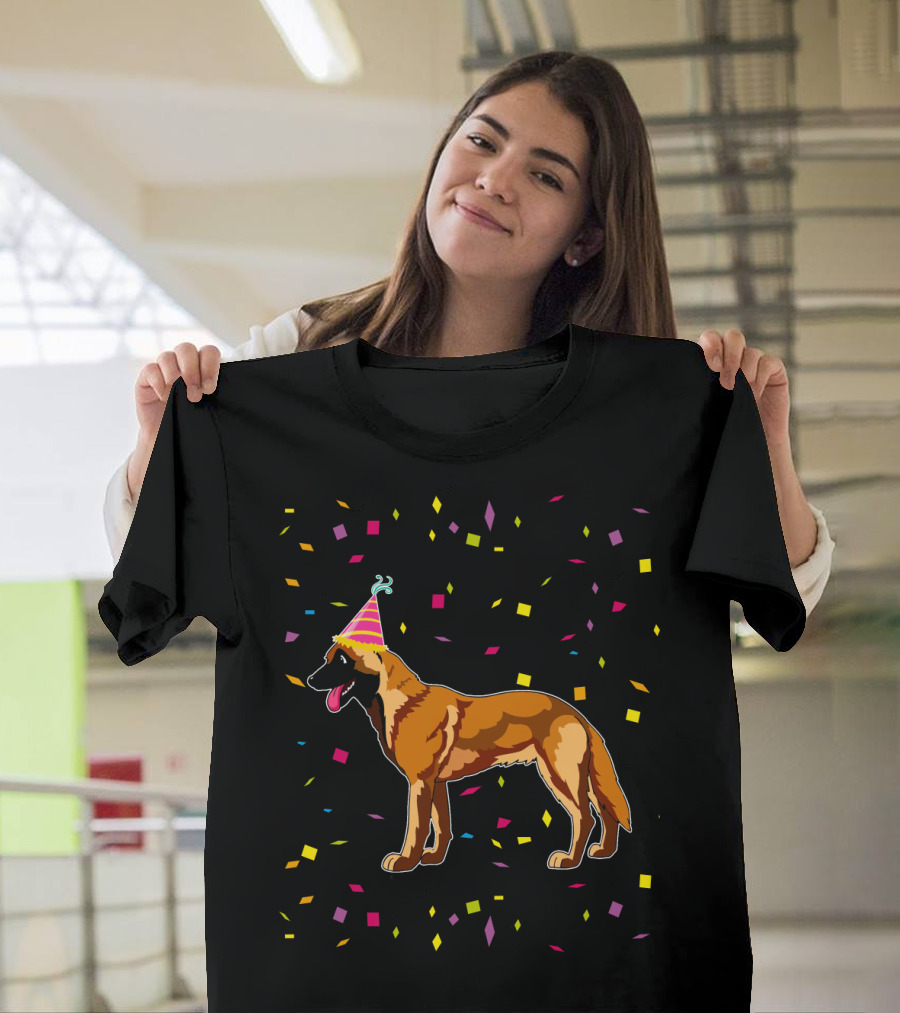 Funny Belgian Malinois Birthday Party Confetti Hat T-Shirt