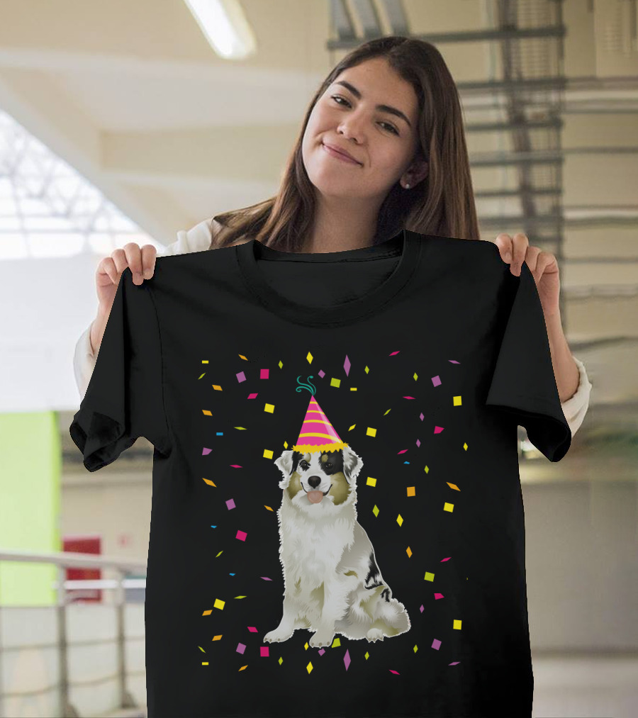 Funny Australian Shepherd Dog Birthday Party Confetti T-Shirt