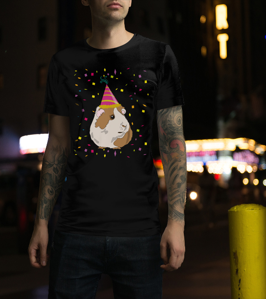 Funny Guinea Pig Birthday Celebration With Party Hat And Confetti T-Shirt