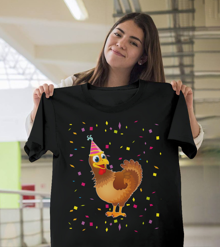 Funny Chicken Birthday Party Hat Confetti T-Shirt