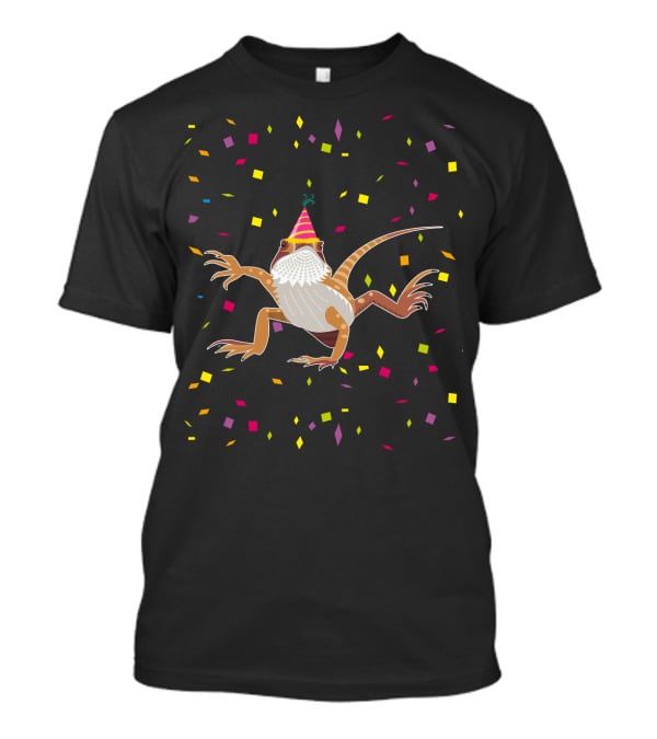 Colorful Confetti Party Hat Bearded Dragon Birthday T-Shirt