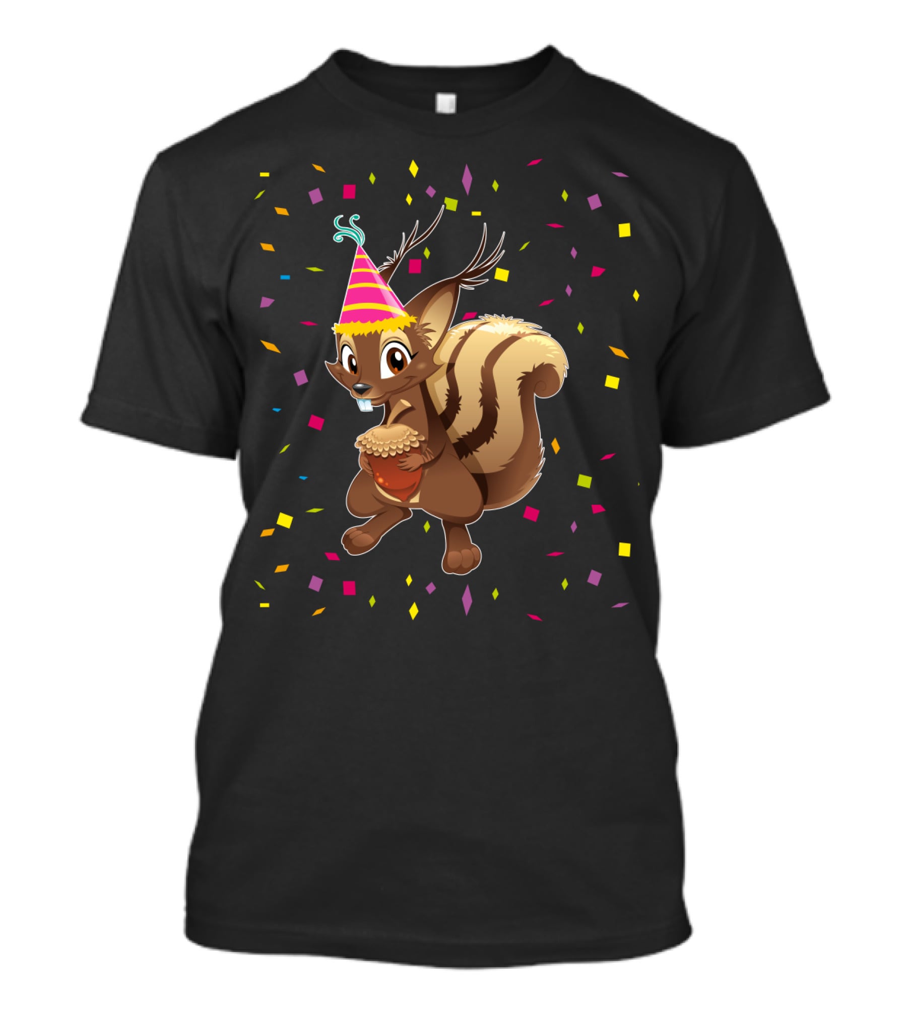 Funny Squirrel Party Hat Holding Acorn Birthday Confetti T-Shirt