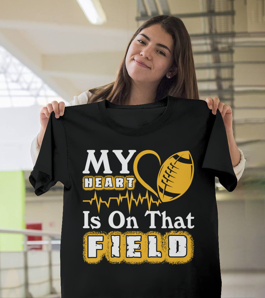My Heart Is On That Field With Football Heartbeat Fantasy Football T-Shirt