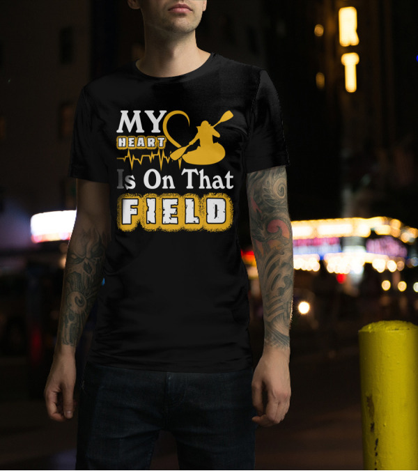 My Heart Is On That Field Kayak Paddle Heartbeat T-Shirt