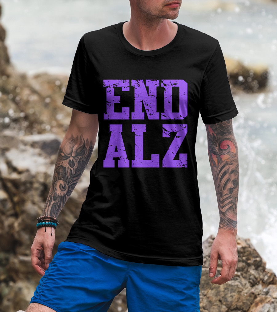 END ALZ Alzheimers Awareness Purple Text T-Shirt