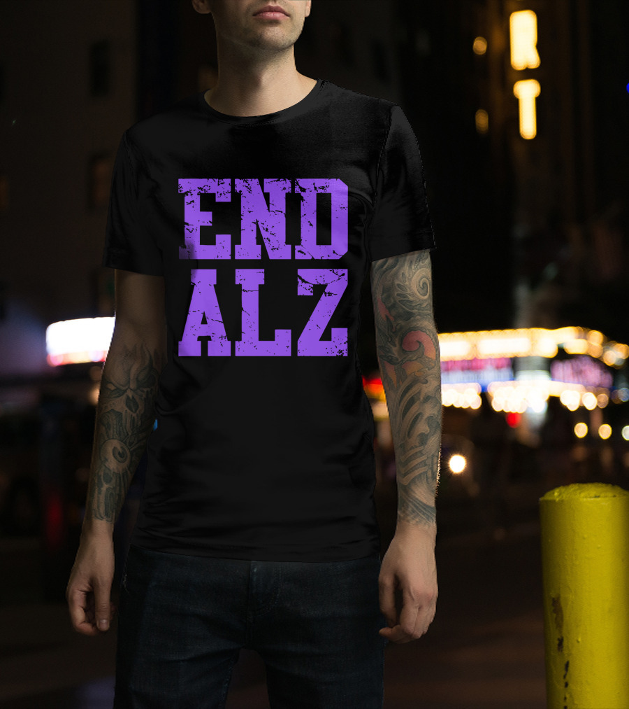 END ALZ Alzheimers Awareness Purple Text T-Shirt