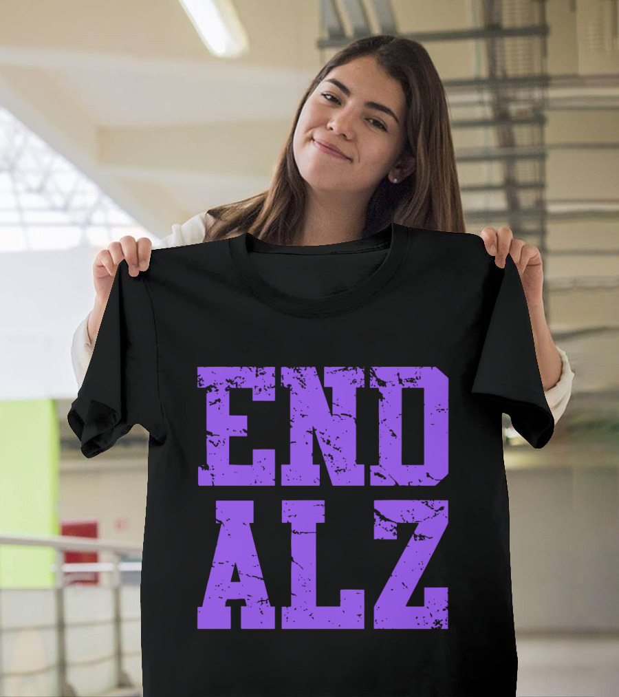 END ALZ Alzheimers Awareness Purple Text T-Shirt