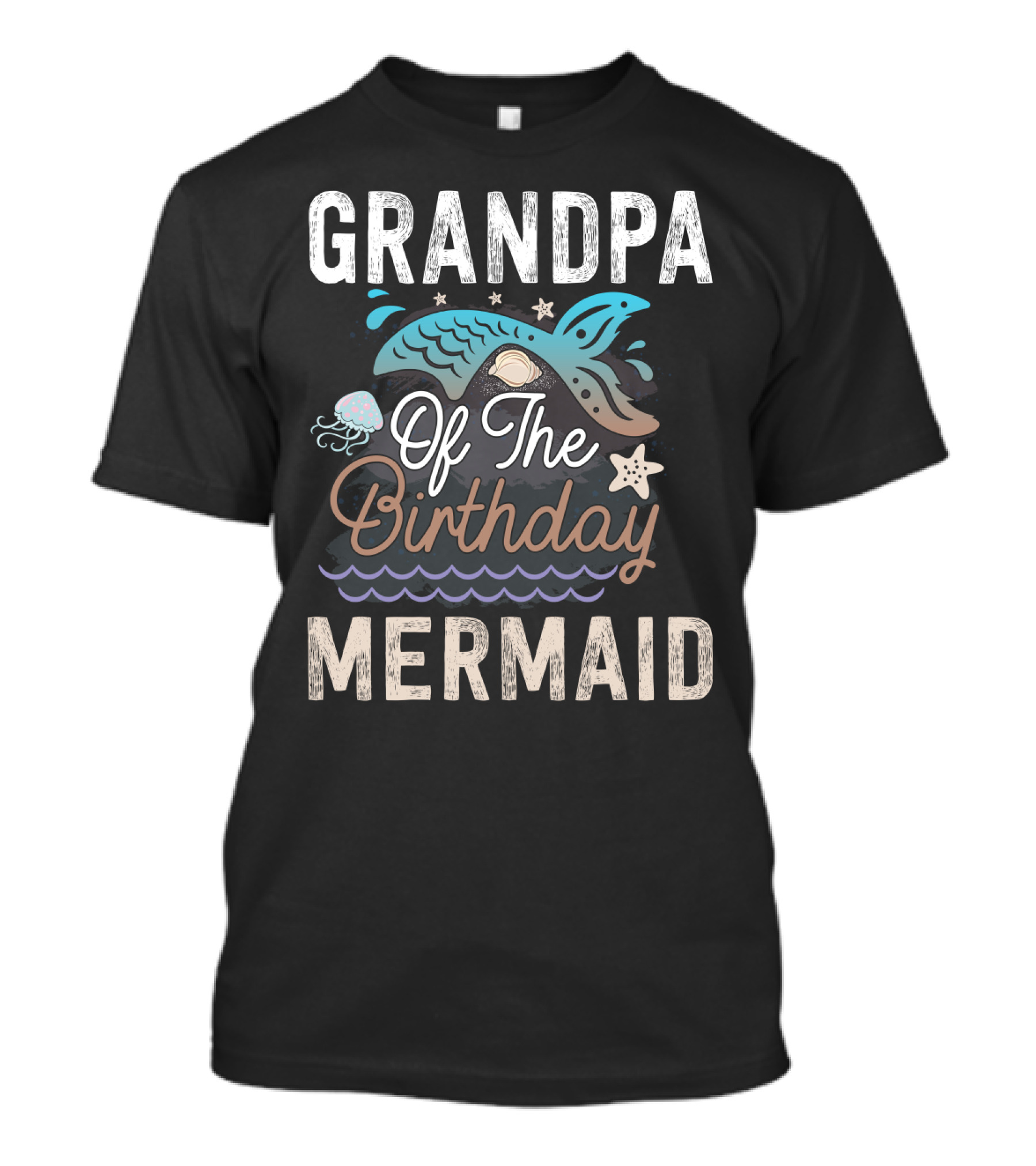 Grandpa Of The Birthday Mermaid With Whale Tail And Jellyfish T-Shirt