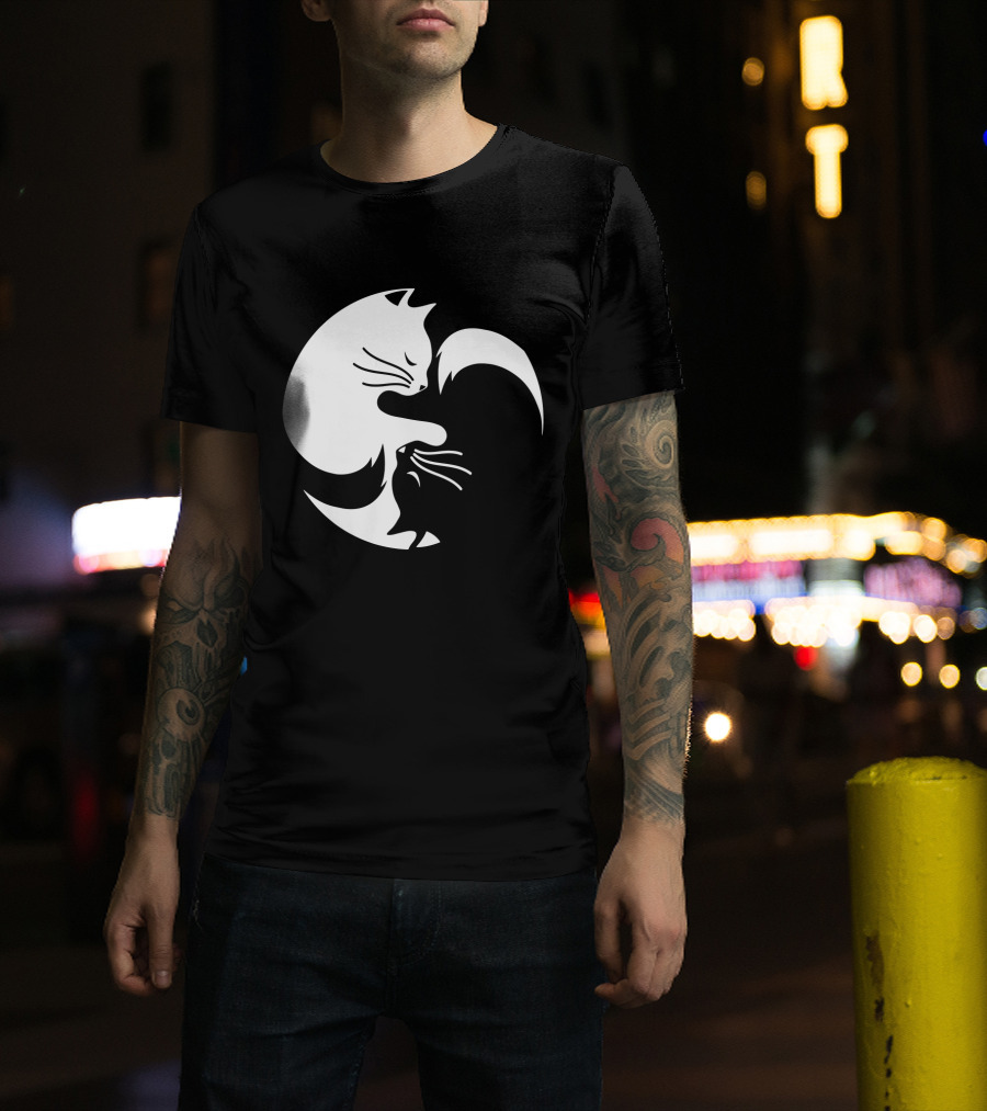 Cat Yin Yang Spiritual Meditation Yoga Balance T-Shirt