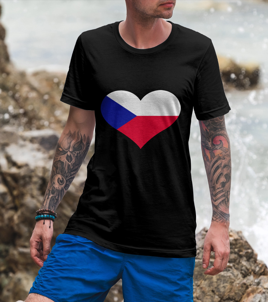 Czech Republic Flag Heart Shape T-Shirt